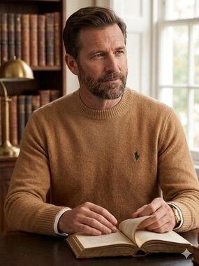Ralph Lauren Men’s Camel Crewneck Sweater with Green Pony